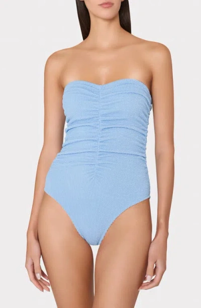 Milly Textured Ruched One-piece Swimsuit In Blue