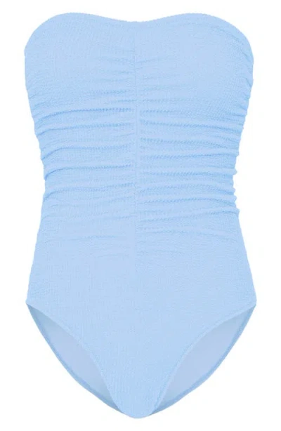 Milly Textured Ruched One-piece Swimsuit In Blue