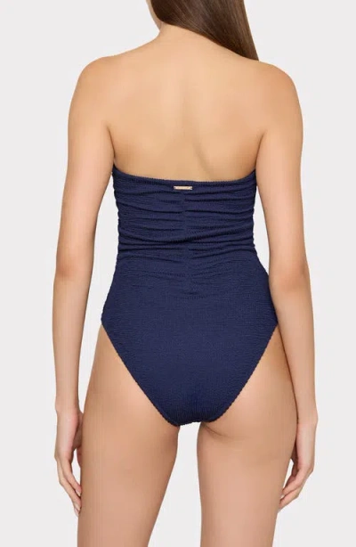 Milly Textured Ruched One-piece Swimsuit In Blue