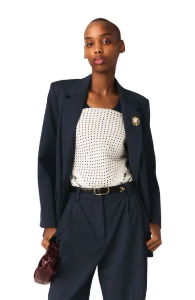 Maje Vissila Striped Belted Jacket In Blue