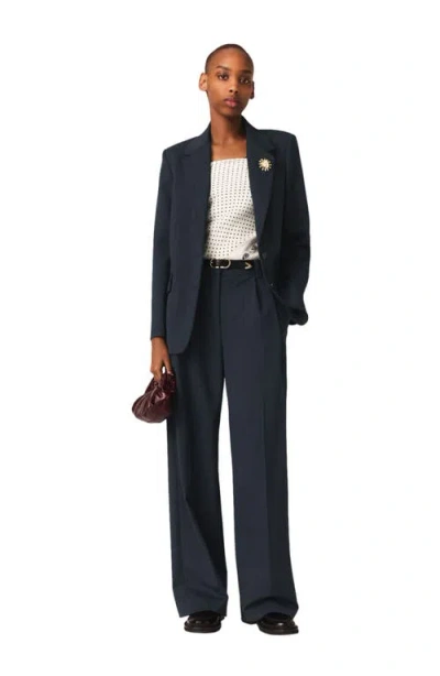 Maje Vissila Striped Belted Jacket In Blue