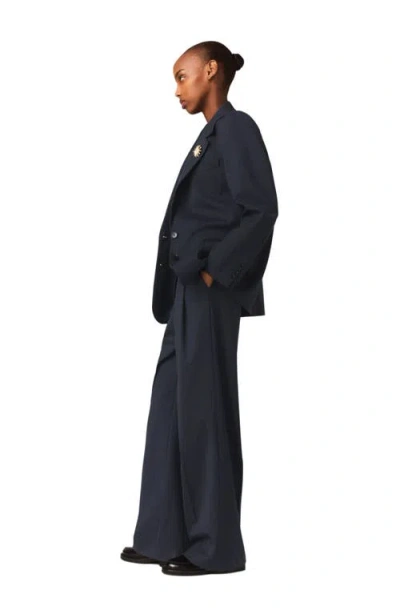 Maje Vissila Striped Belted Jacket In Blue