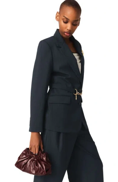 Maje Vissila Striped Belted Jacket In Blue
