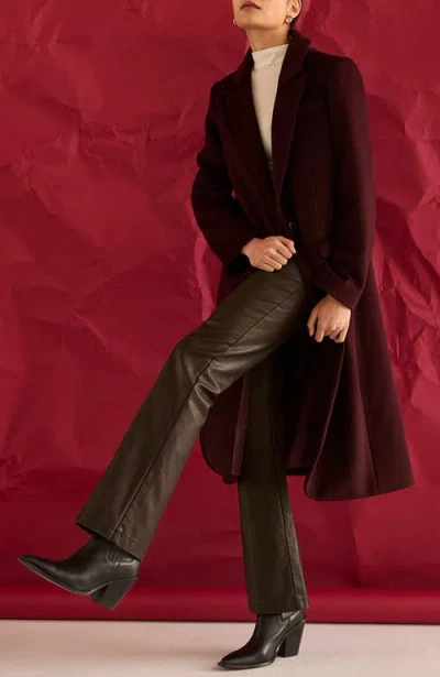 Crescent Brushed Wool Blend Coat In Burgundy