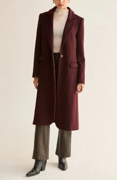 Crescent Brushed Wool Blend Coat In Burgundy