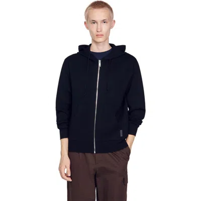 Sandro Zip Front Logo Patch Hoodie In Black