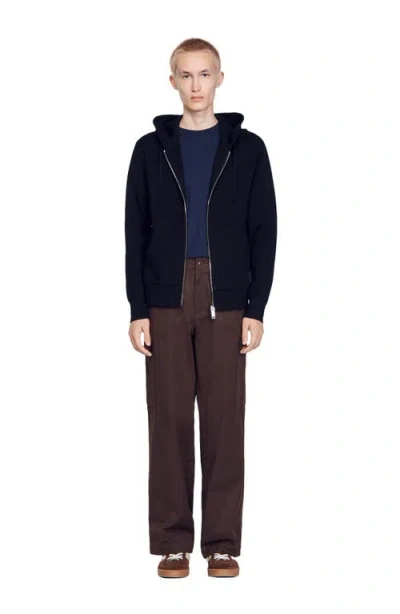 Sandro Zip Front Logo Patch Hoodie In Black