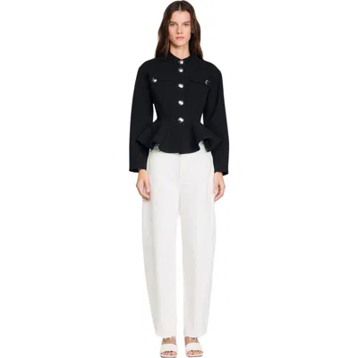Sandro Womens Black Peplum-hem Cropped Woven Jacket