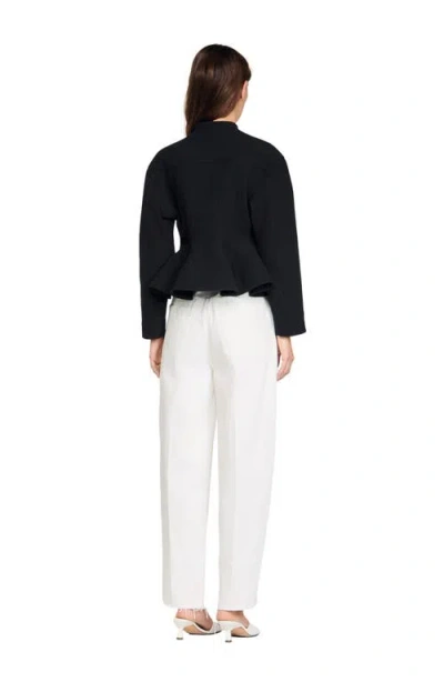 Sandro Womens Black Peplum-hem Cropped Woven Jacket