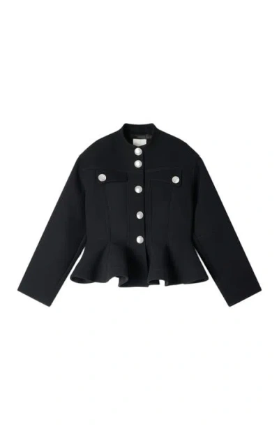 Sandro Womens Black Peplum-hem Cropped Woven Jacket
