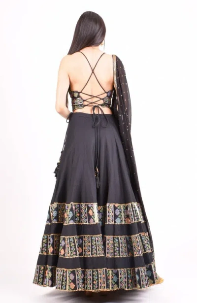 Raas Zoya Sequins Embroidered Chaniya Choli Set In Black