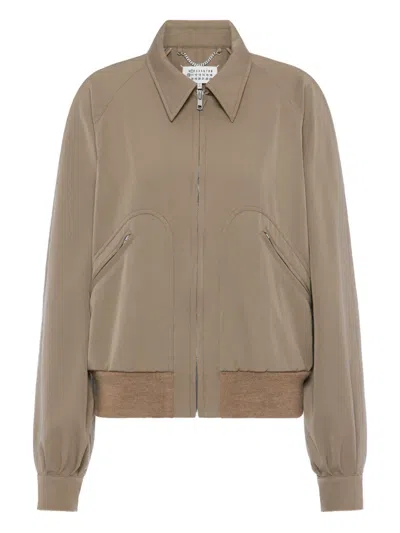 Maison Margiela Wool Jacket Zip Pockets Ribbed Hem Collar In Gray