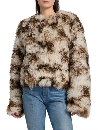 Ulla Johnson Irina Reversible Short Shearling Coat In Pietra In Multi