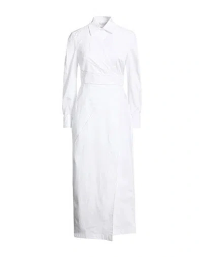 Max Mara Waist Belted French Cuffs Long Sleeve Midi Dress In White