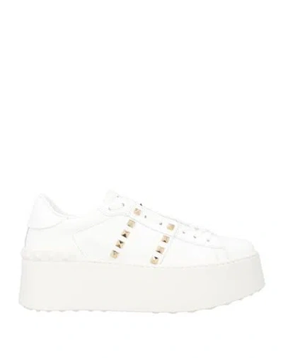Valentino White Rockstud Elegant Sneakers With Golden Studs In White