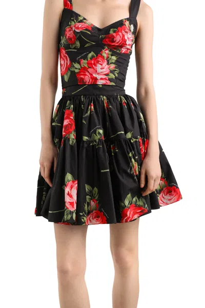 Dolce & Gabbana Black Mini Skirt With Floral Print Dolce E Gabbana