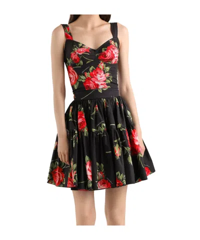 Dolce & Gabbana Black Mini Skirt With Floral Print Dolce E Gabbana