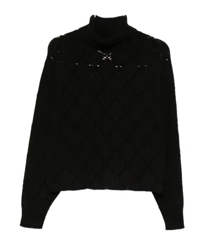 Semicouture Openwork Turtleneck Sweater In Black