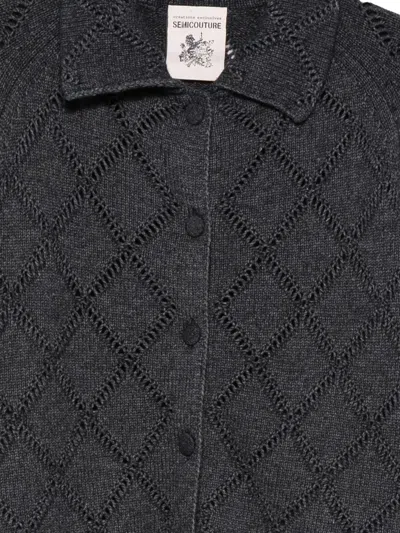 Semicouture Openwork Collared Cardigan In Gray