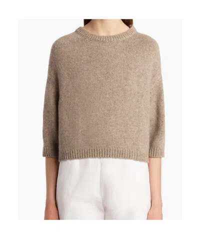 Khaite Sabina Cashmere Elbow-sleeve Boxy Sweater In Brown