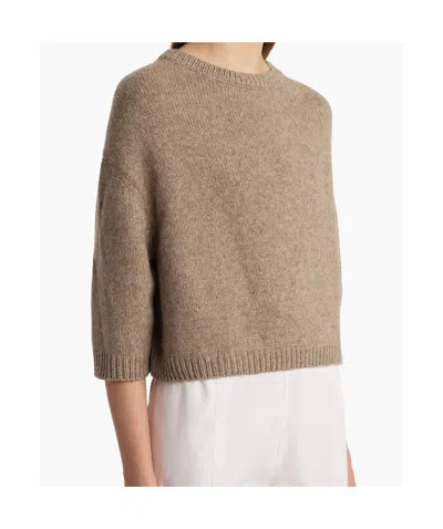Khaite Sabina Cashmere Elbow-sleeve Boxy Sweater In Brown