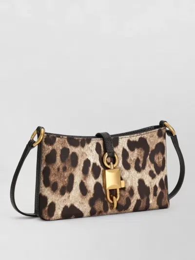 Dolce & Gabbana Lock Leather-trimmed Leopard-print Satin-twill Shoulder Bag In Animal Print