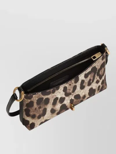 Dolce & Gabbana Lock Leather-trimmed Leopard-print Satin-twill Shoulder Bag In Animal Print