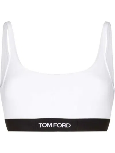 Tom Ford White Bralette With Contrasting Logo Print In Modal Stretch Woman In White