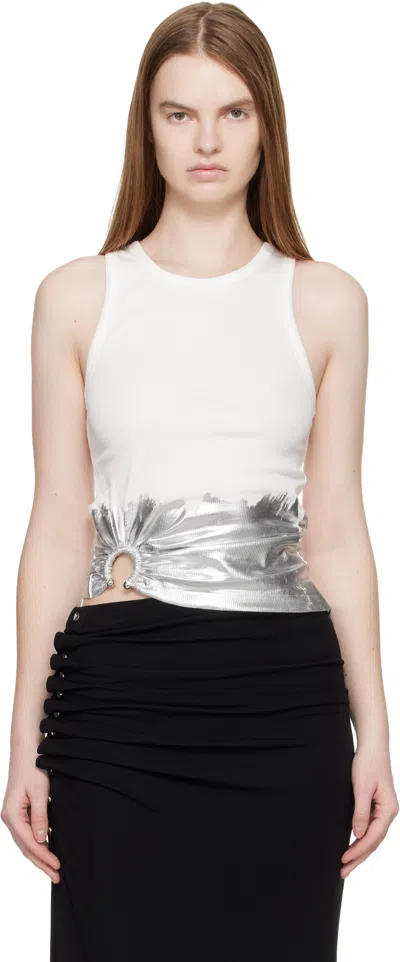 Rabanne Sleeveless Coast Tank Top With Silver Foil And Piercing Details In White