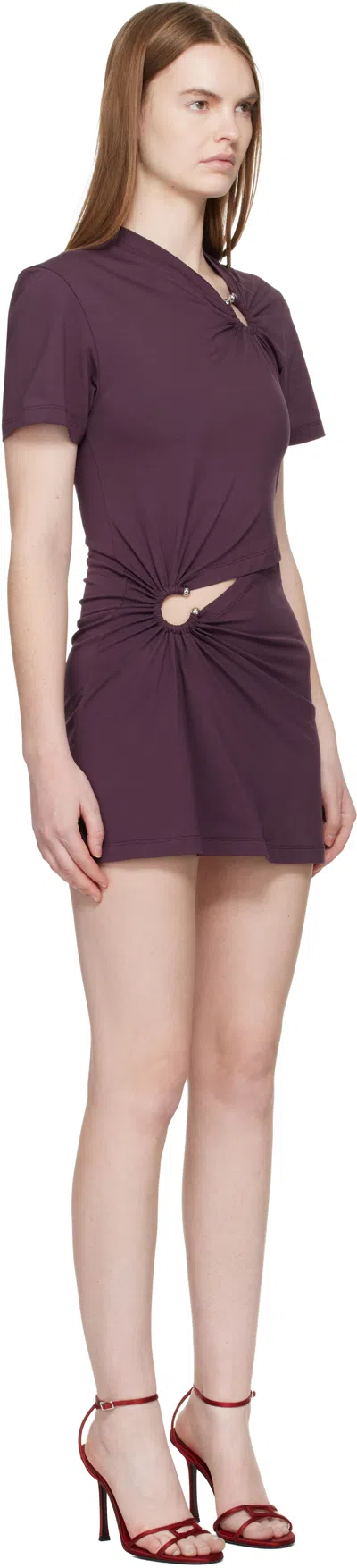 Rabanne Embellished Gathered Cut-out Cotton-blend Jersey Mini Dress In Purple