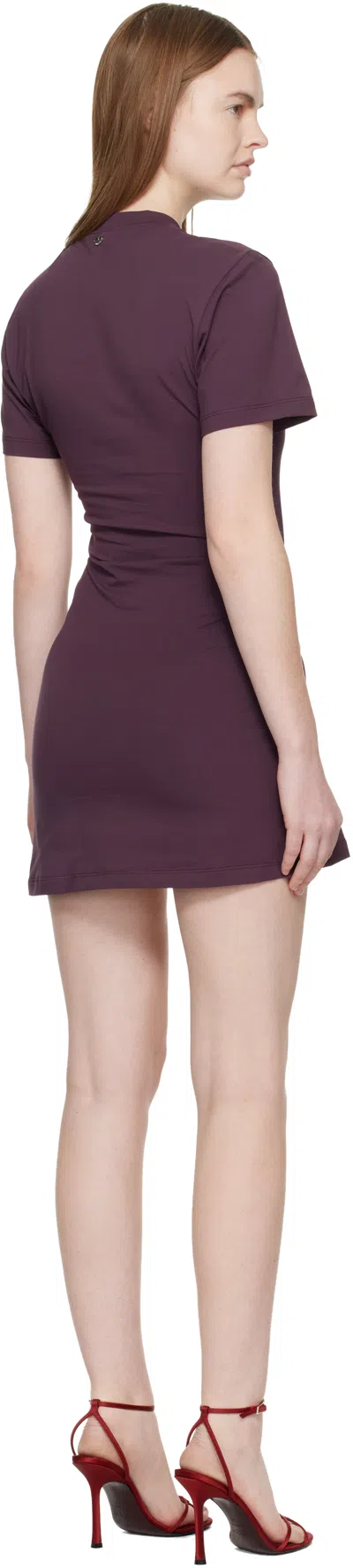 Rabanne Embellished Gathered Cut-out Cotton-blend Jersey Mini Dress In Purple
