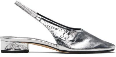 Aeyde Womens Silver Dua Slingback Leather Flats Eur 40.5 / 7.5 Uk In Silver