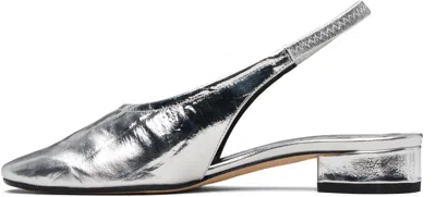 Aeyde Womens Silver Dua Slingback Leather Flats Eur 40.5 / 7.5 Uk In Silver