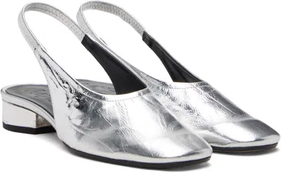 Aeyde Womens Silver Dua Slingback Leather Flats Eur 40.5 / 7.5 Uk In Silver