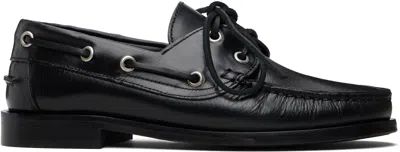 Aeyde Harris Polished Stitched Bow Loafers In Black