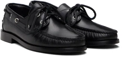 Aeyde Harris Polished Stitched Bow Loafers In Black