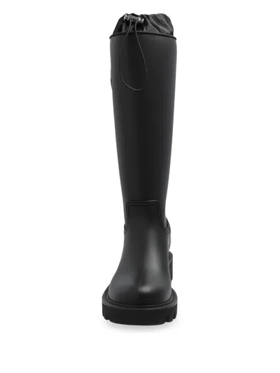 Moncler Rubber Kickstream Boots With Drawstring In Black