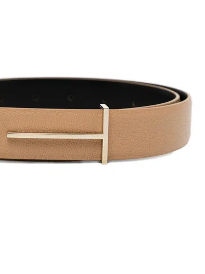 Tom Ford Textured-leather Belt In Neutral
