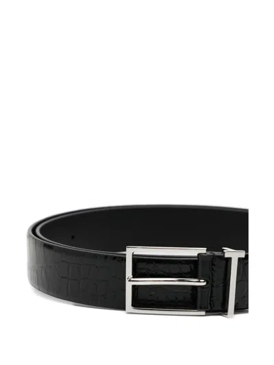 Tom Ford T Loop Croc-effect Leather Belt In Black