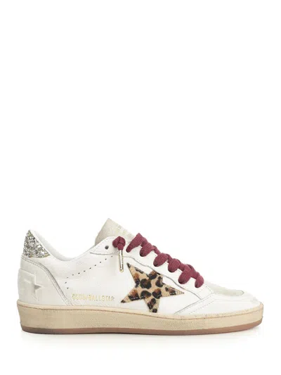 Golden Goose Ballstar White Low Top Sneakers With Glittered Star Patch On The Side And Glittered Heel With Logo L In Multi
