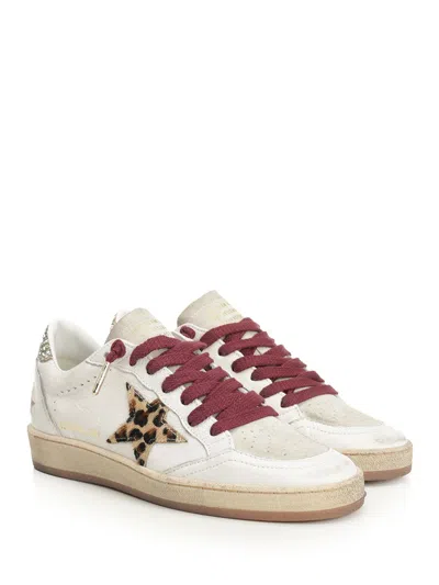 Golden Goose Ballstar White Low Top Sneakers With Glittered Star Patch On The Side And Glittered Heel With Logo L In Multi