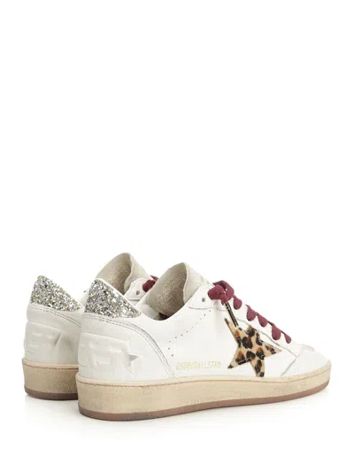Golden Goose Ballstar White Low Top Sneakers With Glittered Star Patch On The Side And Glittered Heel With Logo L In Multi