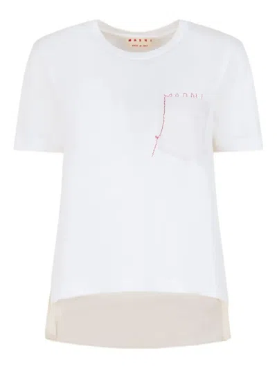 Marni Cotton T-shirt With Embroidered Logo Clothing In White