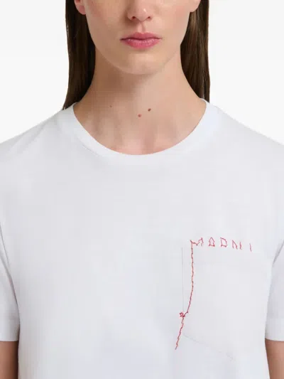 Marni Cotton T-shirt With Embroidered Logo Clothing In White
