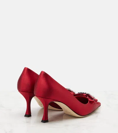 Jimmy Choo Aura 70 Crystal Bow-embellished Satin Pumps In Red