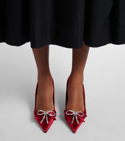 Jimmy Choo Aura 70 Crystal Bow-embellished Satin Pumps In Red