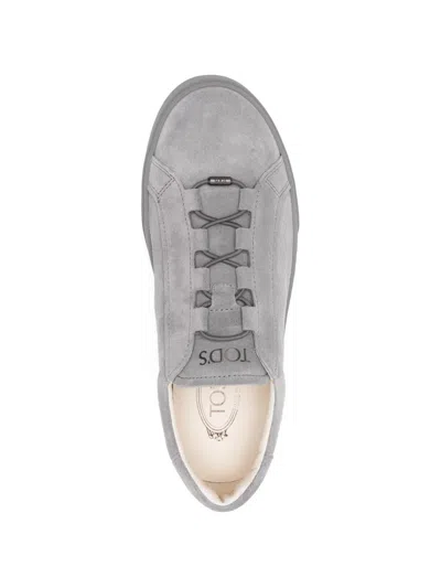 Tod's Lace Up Shoes In Suede Mouse Grey With Rubber Sole In Gray