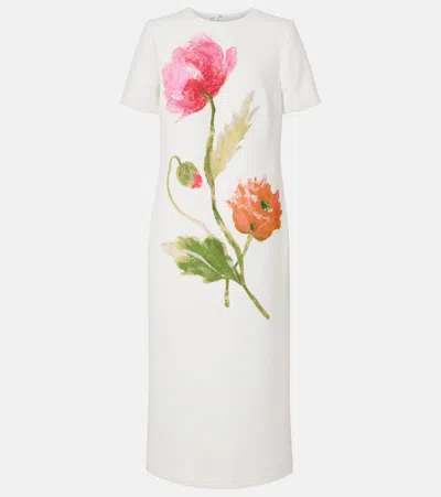Carolina Herrera Poppy Print Short Sleeve Stretch Crepe Sheath Dress In White