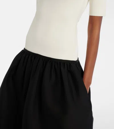 Totême Twinflower Gathered Ribbed-knit And Wool And Silk-blend Crepe Midi Dress In White