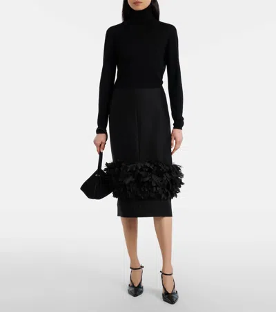 Totême Womens Black Petal High-waist Wool And Silk Midi Skirt In Black